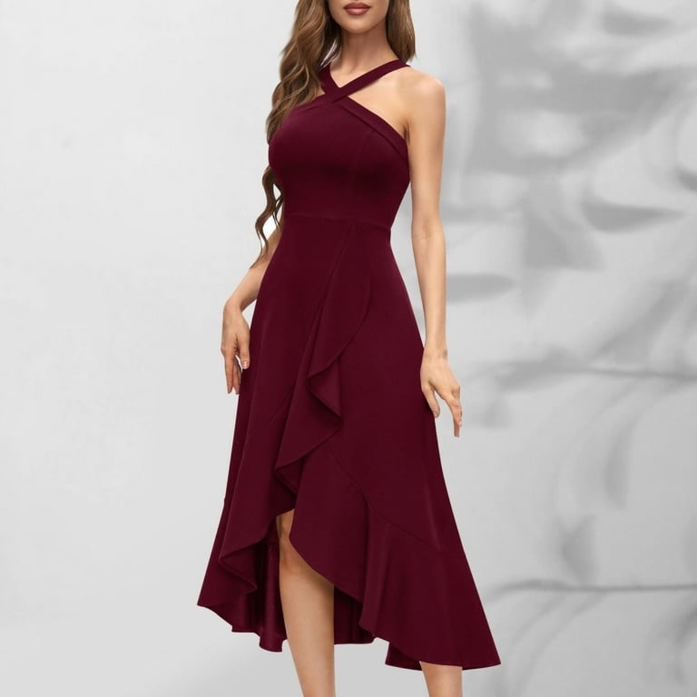 Elegant Burgundy Halter Dress